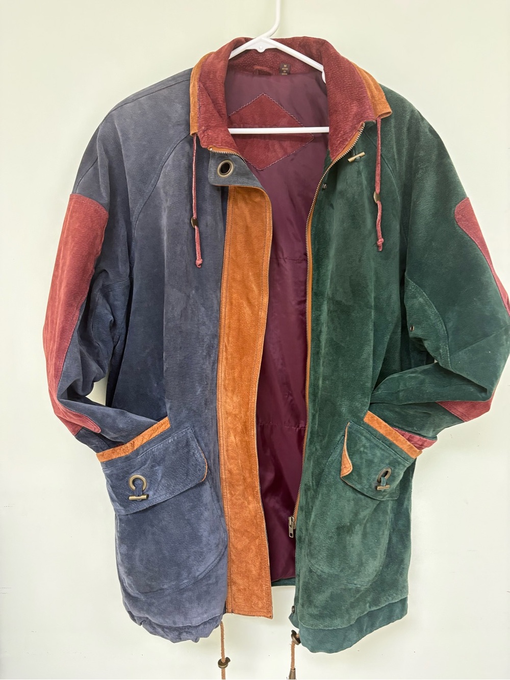 Vintage Multi-Color Suede Jacket - Women's Colorblock Coat